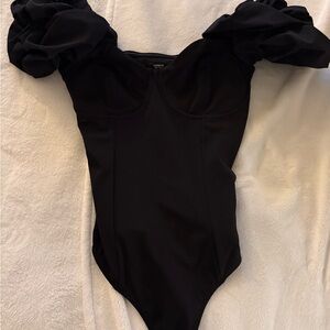 Express Black Bodysuit with Ruffled Sleeves